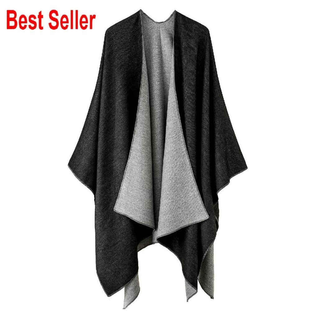 Oversized Knitted Poncho Cape Elegant Chic Warm Wearable Blanket Shawl Wrap